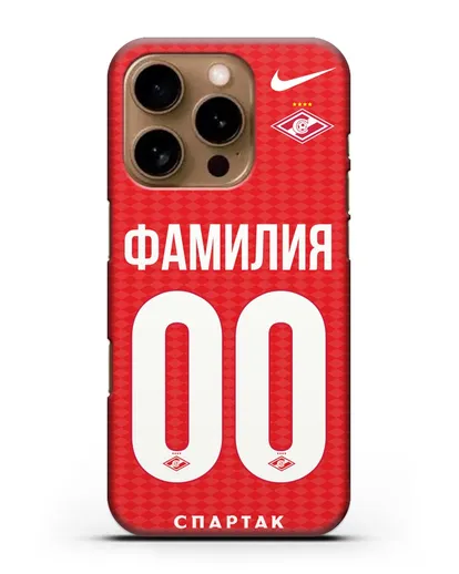 Именной чехол ФК Спартак Москва с фамилией и номером (сезон 2019-2020) красная форма силиконовый для iPhone 16 Pro
