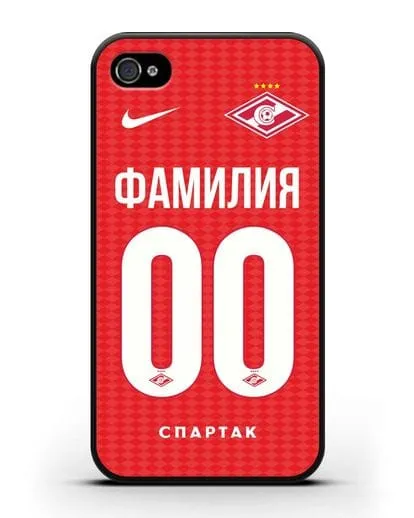 Именной чехол ФК Спартак Москва с фамилией и номером (сезон 2019-2020) красная форма силиконовый для iPhone 4/4s