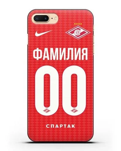 Именной чехол ФК Спартак Москва с фамилией и номером (сезон 2019-2020) красная форма силиконовый для iPhone 7 Plus