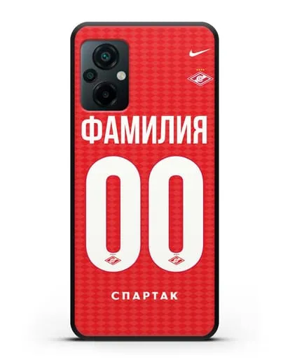 Именной чехол ФК Спартак Москва с фамилией и номером (сезон 2019-2020) красная форма силиконовый для Xiaomi Poco M5
