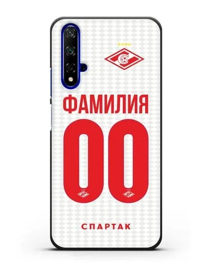 Именной чехол ФК Спартак Москва с фамилией и номером (сезон 2019-2020) белая форма силиконовый для Honor 20