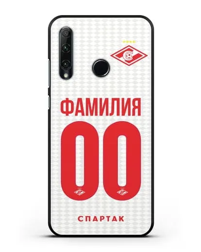 Именной чехол ФК Спартак Москва с фамилией и номером (сезон 2019-2020) белая форма силиконовый для Honor 20e