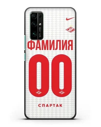 Именной чехол ФК Спартак Москва с фамилией и номером (сезон 2019-2020) белая форма силиконовый для Honor 30