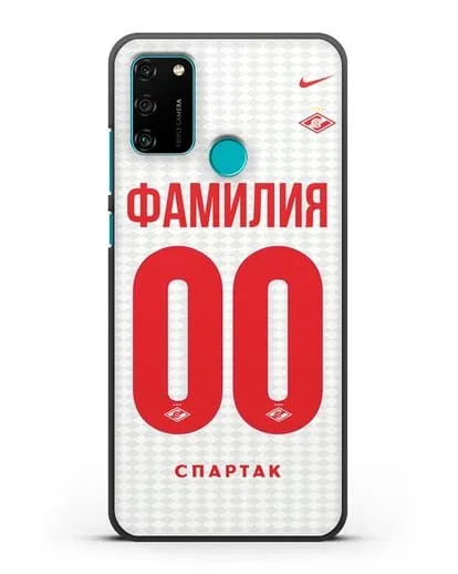 Именной чехол ФК Спартак Москва с фамилией и номером (сезон 2019-2020) белая форма силиконовый для Honor 9A