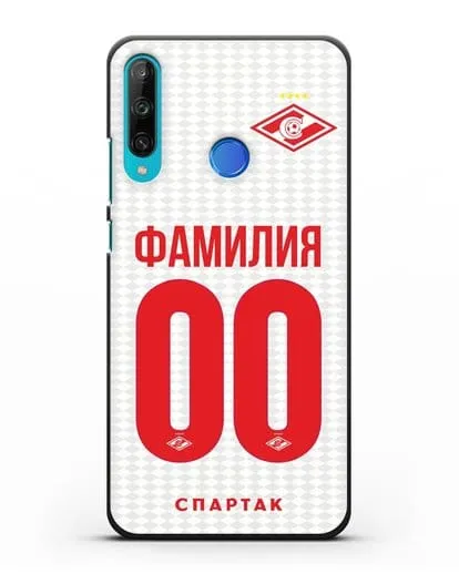 Именной чехол ФК Спартак Москва с фамилией и номером (сезон 2019-2020) белая форма силиконовый для Honor 9C