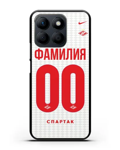 Именной чехол ФК Спартак Москва с фамилией и номером (сезон 2019-2020) белая форма силиконовый для Honor X8b