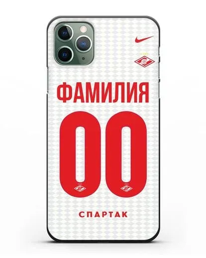 Именной чехол ФК Спартак Москва с фамилией и номером (сезон 2019-2020) белая форма силиконовый для iPhone 11 Pro Max