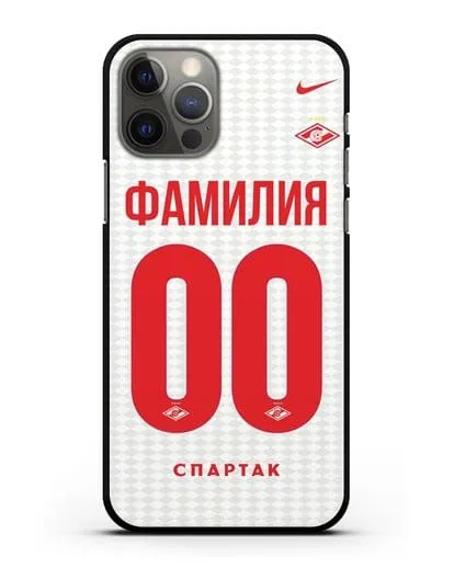 Именной чехол ФК Спартак Москва с фамилией и номером (сезон 2019-2020) белая форма силиконовый для iPhone 12 Pro
