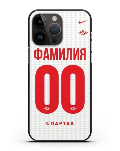 Именной чехол ФК Спартак Москва с фамилией и номером (сезон 2019-2020) белая форма силиконовый для iPhone 14 Pro Max
