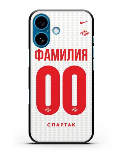 Именной чехол ФК Спартак Москва с фамилией и номером (сезон 2019-2020) белая форма силиконовый для iPhone 16