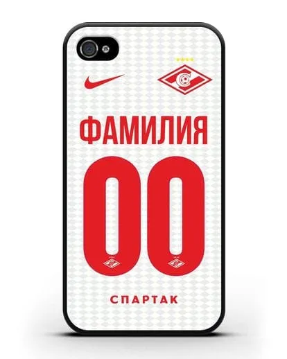 Именной чехол ФК Спартак Москва с фамилией и номером (сезон 2019-2020) белая форма силиконовый для iPhone 4/4s