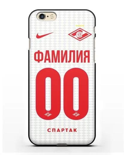 Именной чехол ФК Спартак Москва с фамилией и номером (сезон 2019-2020) белая форма силиконовый для iPhone 6