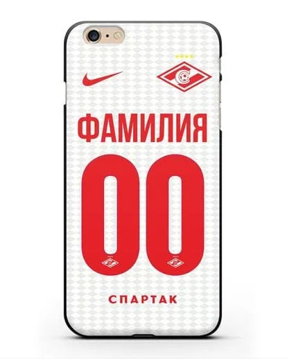 Именной чехол ФК Спартак Москва с фамилией и номером (сезон 2019-2020) белая форма силиконовый для iPhone 6s Plus