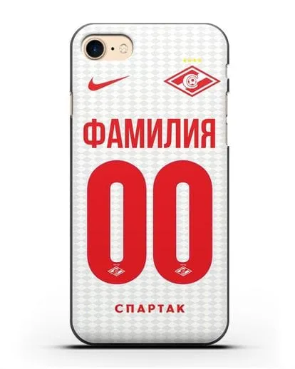 Именной чехол ФК Спартак Москва с фамилией и номером (сезон 2019-2020) белая форма силиконовый для iPhone 8