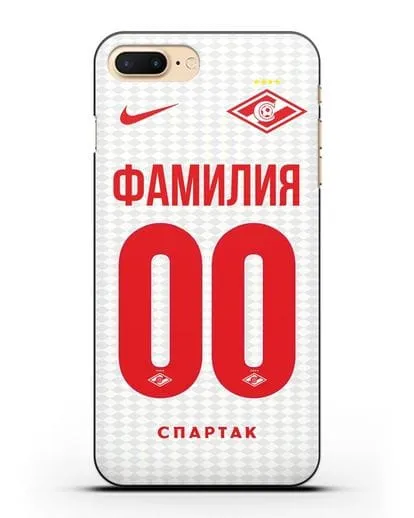 Именной чехол ФК Спартак Москва с фамилией и номером (сезон 2019-2020) белая форма силиконовый для iPhone 7 Plus