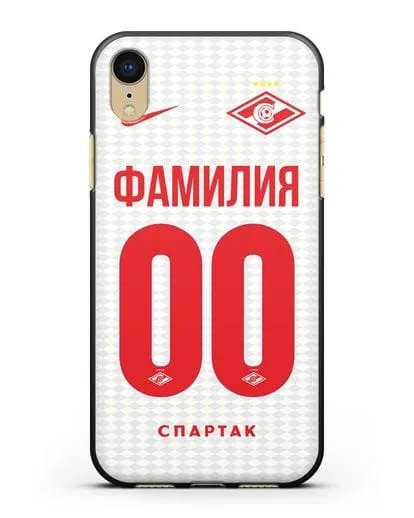 Именной чехол ФК Спартак Москва с фамилией и номером (сезон 2019-2020) белая форма силиконовый для iPhone XR