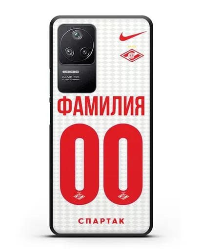 Именной чехол ФК Спартак Москва с фамилией и номером (сезон 2019-2020) белая форма силиконовый для Xiaomi Poco F4