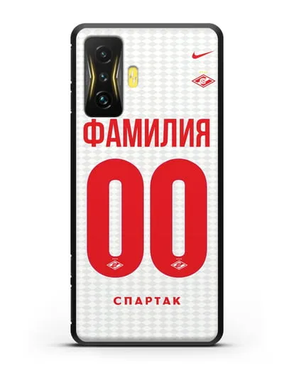 Именной чехол ФК Спартак Москва с фамилией и номером (сезон 2019-2020) белая форма силиконовый для Xiaomi Poco F4 GT