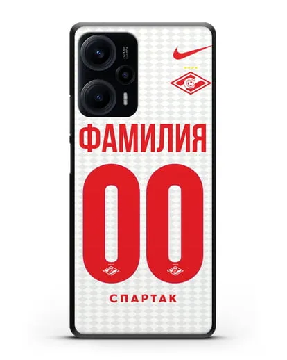 Именной чехол ФК Спартак Москва с фамилией и номером (сезон 2019-2020) белая форма силиконовый для Xiaomi Poco F5