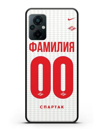 Именной чехол ФК Спартак Москва с фамилией и номером (сезон 2019-2020) белая форма силиконовый для Xiaomi Poco M5