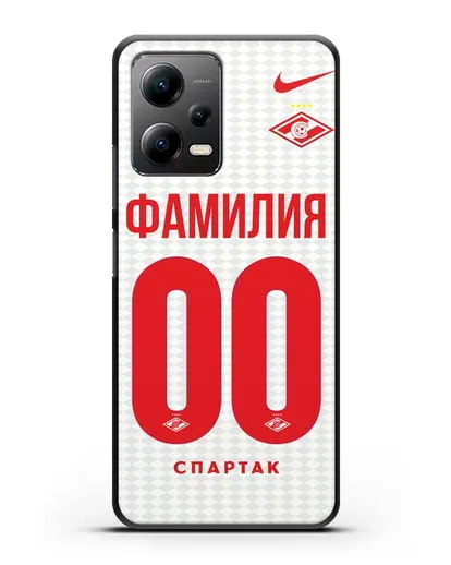 Именной чехол ФК Спартак Москва с фамилией и номером (сезон 2019-2020) белая форма силиконовый для Xiaomi Poco X5