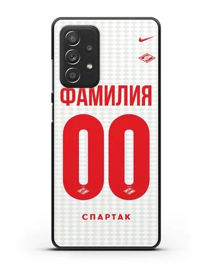 Именной чехол ФК Спартак Москва с фамилией и номером (сезон 2019-2020) белая форма силиконовый для Samsung Galaxy A53