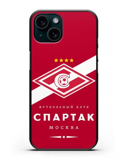 Чехол с логотипом ФК Спартак Москва с красным фоном силиконовый для iPhone 15