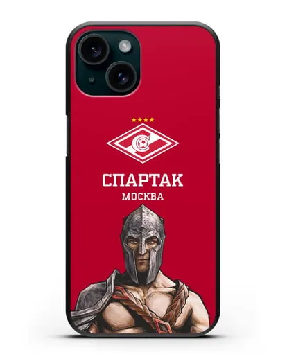 Чехол ФК Спартак Москва Гладиатор с красным фоном силиконовый для iPhone 15