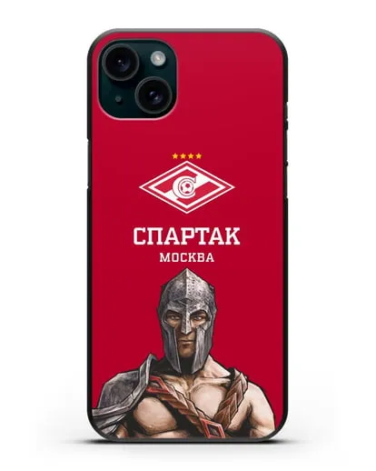 Чехол ФК Спартак Москва Гладиатор с красным фоном силиконовый для iPhone 15 Plus