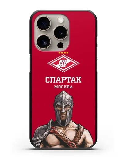 Чехол ФК Спартак Москва Гладиатор с красным фоном силиконовый для iPhone 15 Pro