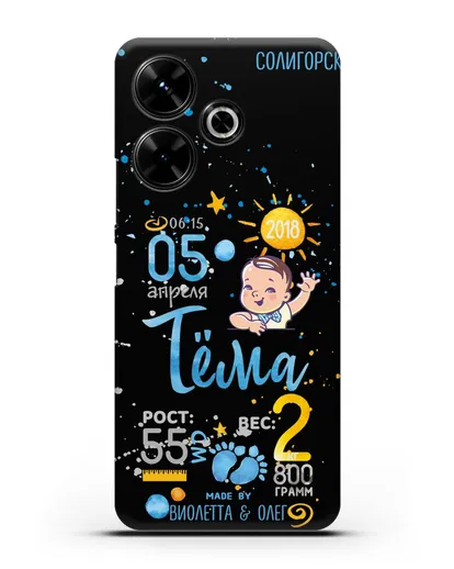 Именной чехол Детская метрика для мальчика силиконовый для Xiaomi Poco M6