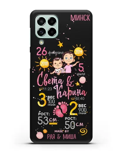Именной чехол Детская метрика для двух девочек силиконовый для Samsung Galaxy M53 [SM-M536]
