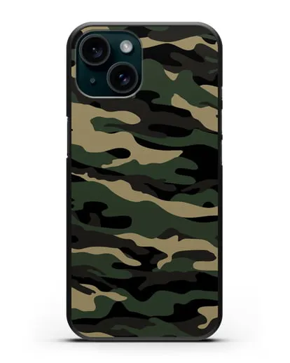 Чехол с армейским рисунком камуфляж вудланд силиконовый для iPhone 15