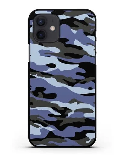 Чехол с рисунком камуфляж синий силиконовый для iPhone 12