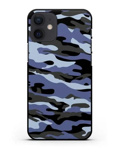 Чехол с рисунком камуфляж синий силиконовый для iPhone 12 mini