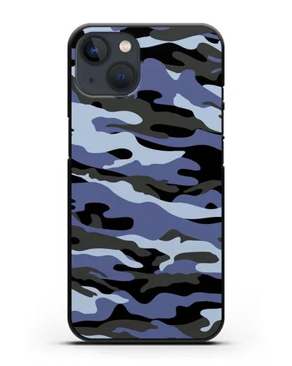 Чехол с рисунком камуфляж синий силиконовый для iPhone 13
