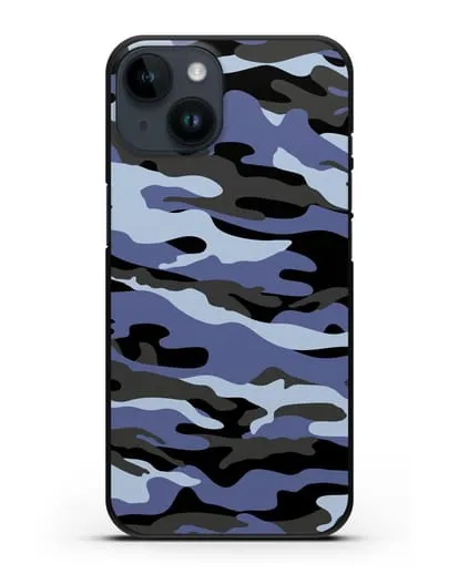 Чехол с рисунком камуфляж синий силиконовый для iPhone 14