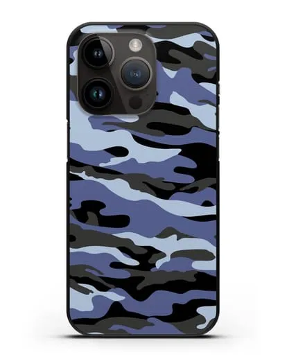 Чехол с рисунком камуфляж синий силиконовый для iPhone 14 Pro