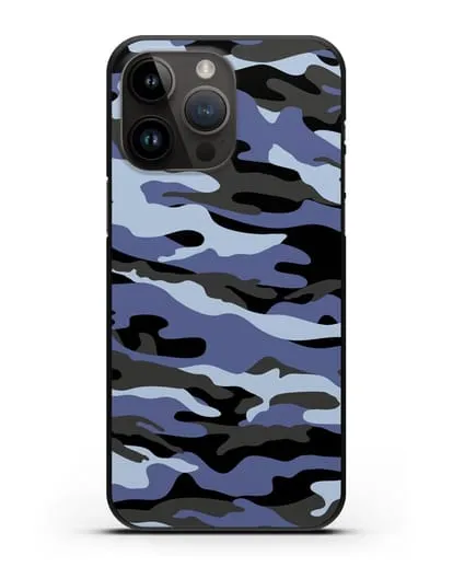 Чехол с рисунком камуфляж синий силиконовый для iPhone 14 Pro Max
