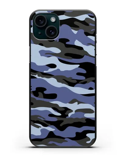 Чехол с рисунком камуфляж синий силиконовый для iPhone 15 Plus