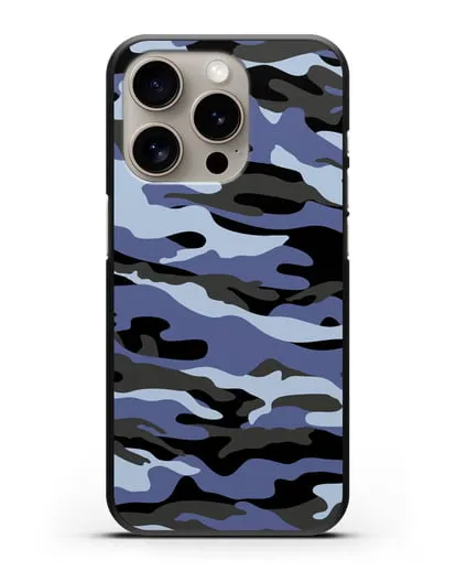 Чехол с рисунком камуфляж синий силиконовый для iPhone 15 Pro