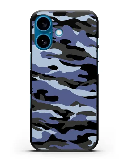 Чехол с рисунком камуфляж синий силиконовый для iPhone 16