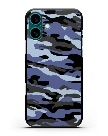 Чехол с рисунком камуфляж синий силиконовый для iPhone 16 Plus