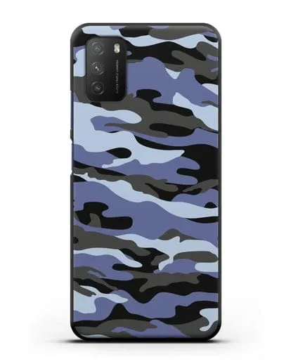 Чехол с рисунком камуфляж синий силиконовый для Xiaomi Poco M3