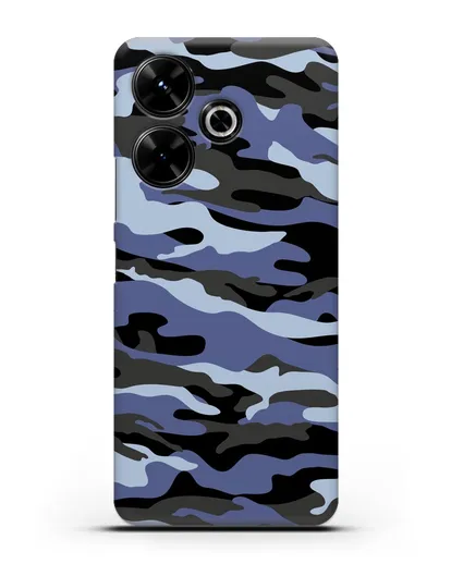 Чехол с рисунком камуфляж синий силиконовый для Xiaomi Poco M6