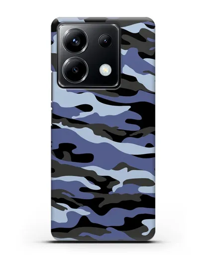 Чехол с рисунком камуфляж синий силиконовый для Xiaomi Poco X6