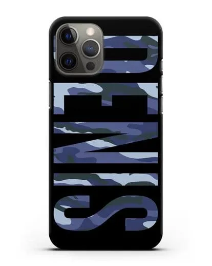 Чехол с именем, фамилией камуфляж синий силиконовый для iPhone 12 Pro Max