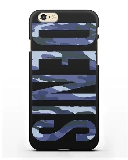 Чехол с именем, фамилией камуфляж синий силиконовый для iPhone 6