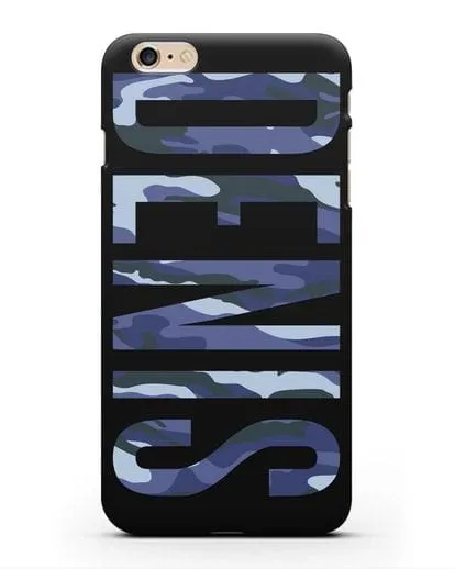 Чехол с именем, фамилией камуфляж синий силиконовый для iPhone 6 Plus