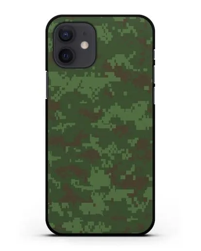Чехол с армейским рисунком камуфляж зеленый пиксель силиконовый для iPhone 12